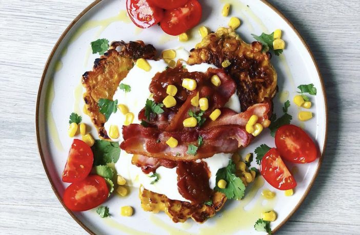 Herby corn fritters.